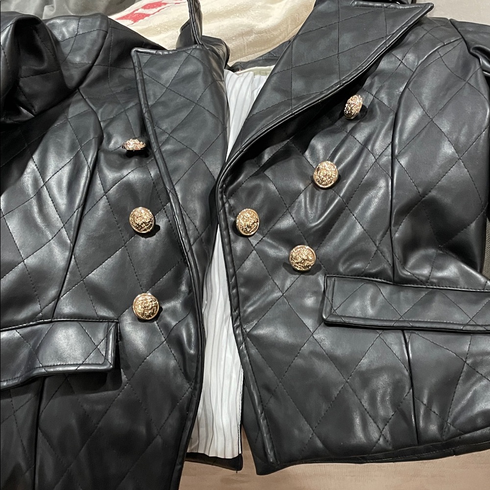 Anthropologie Black Quilted Jacket with Gold Buttons - XS